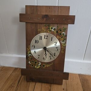 Vintage Wooden Wall Clock with Floral Design